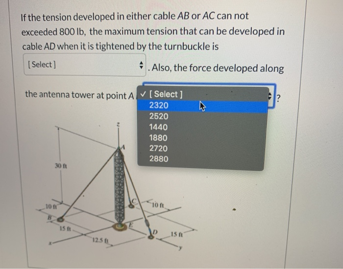Solved If the tension developed in either cable AB or AC can | Chegg.com