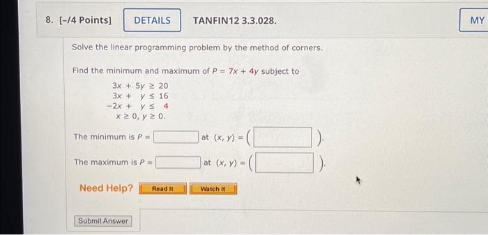 Solved Solve the linear programming problem by the method of | Chegg.com