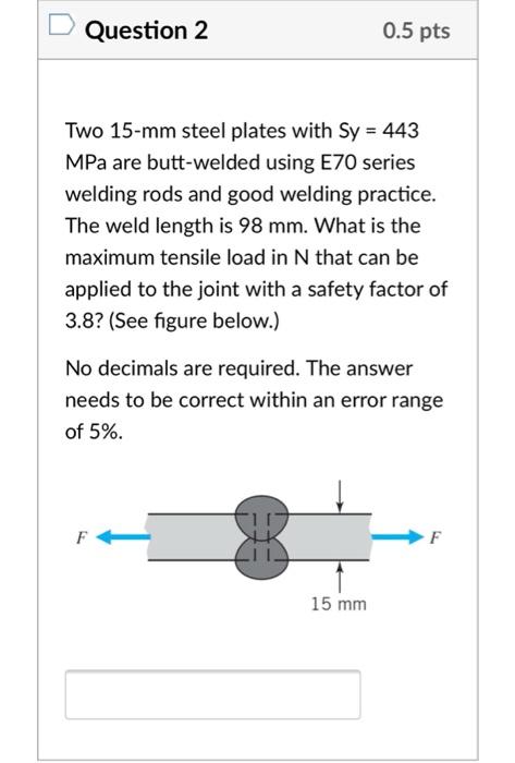 Solved Question 2 2 0.5 Pts Two 15-mm Steel Plates With Sy = | Chegg.com