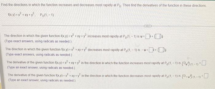 Solved Find the directions in which the function increases | Chegg.com