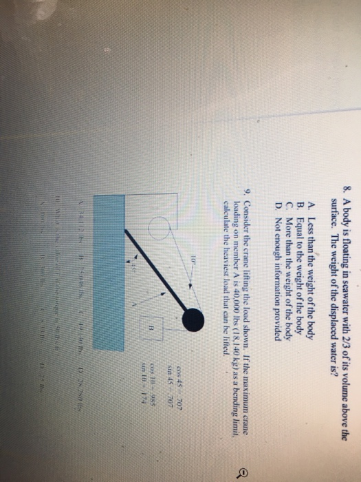 Solved 8. A body is floating in seawater with 2/3 of its