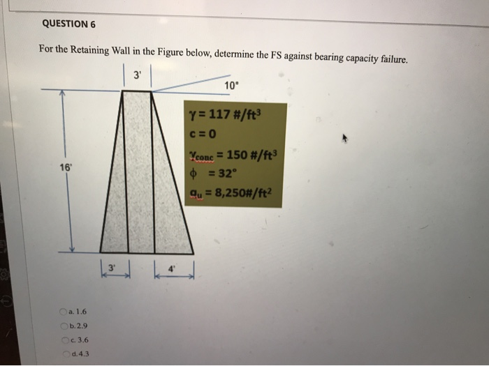 Solved QUESTION 6 For the Retaining Wall in the Figure | Chegg.com