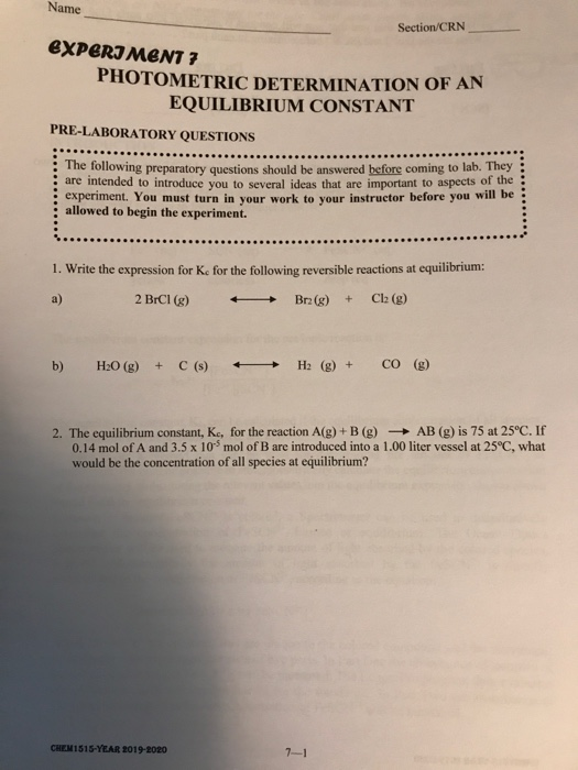 The Determination Of An Equilibrium Constant Lab Answers ...