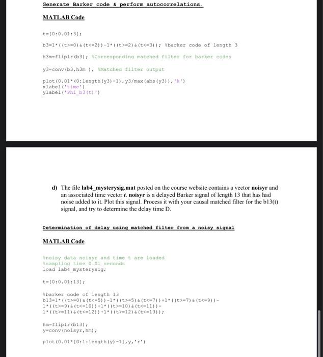 2. Implementation of matched filter for Barker codes. Chegg