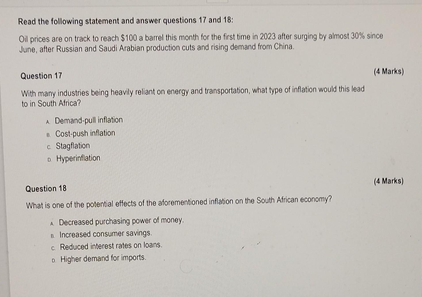 Solved Read the following statement and answer questions 17 | Chegg.com