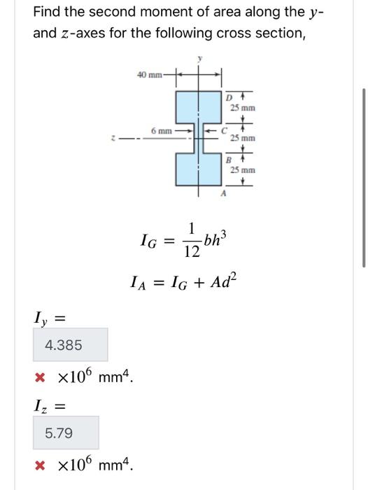 Solved Find the second moment of area along the y- and | Chegg.com