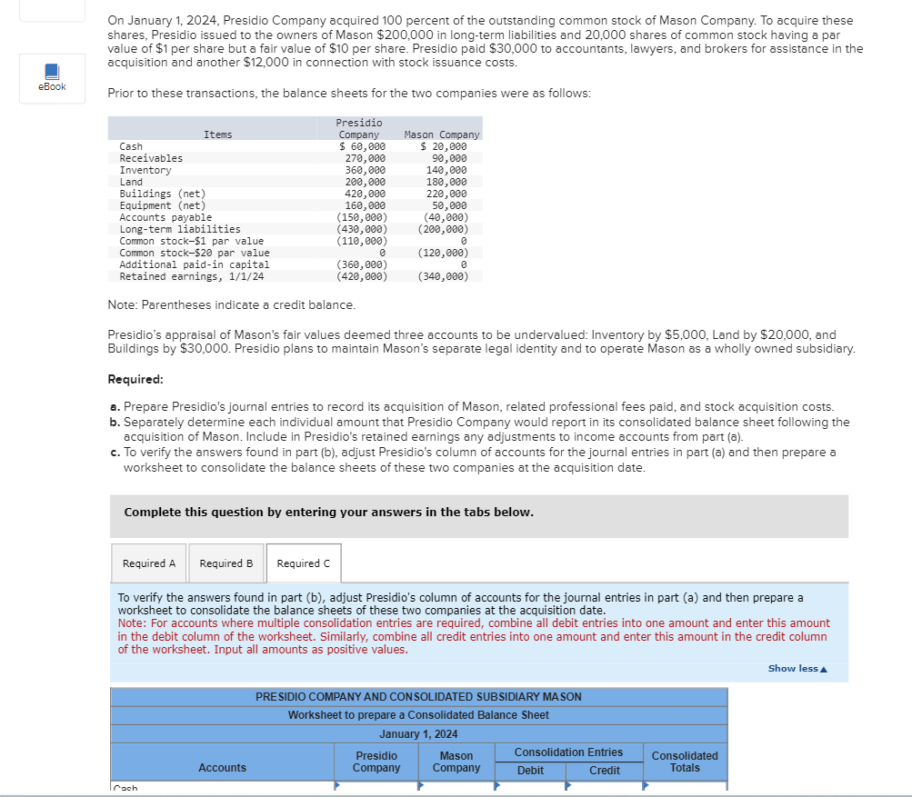 Solved On January 1, 2024, ﻿Presidio Company Acquired 100 | Chegg.com