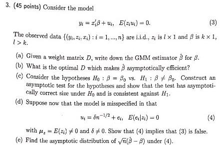 3 45 Points Consider The Model Vi 38 21 E Z Chegg Com