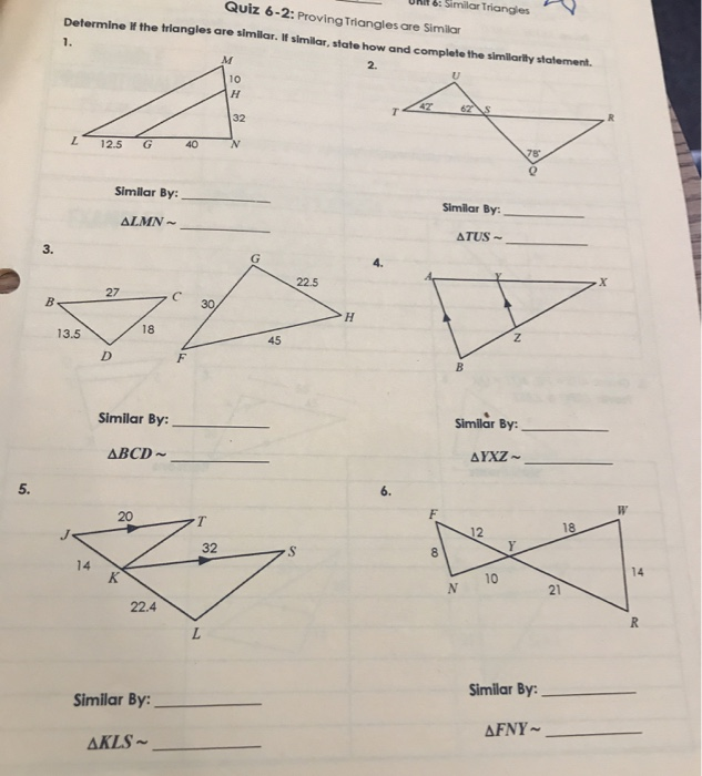 Solved: - U : Similar Triangles Quiz 6-2: Proving Triangle... | Chegg.com