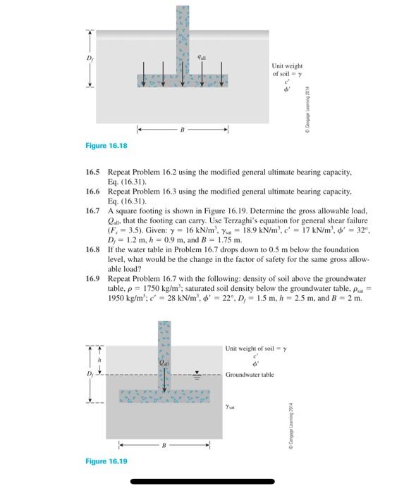 Solved 16.10 A Square Footing (B X B) Must Carry A Gross | Chegg.com