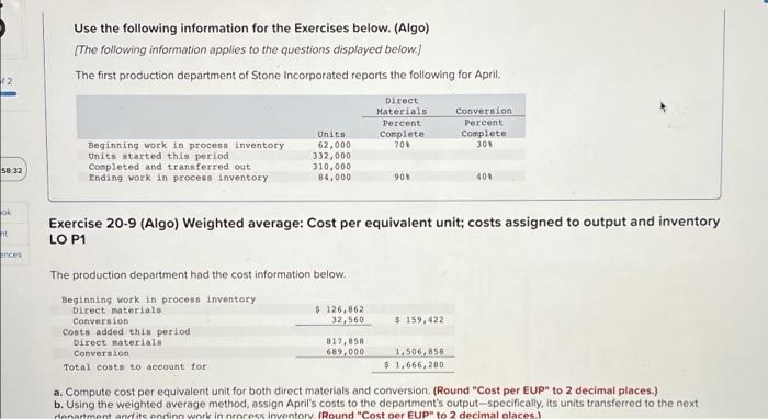 Solved Use the following information for the Exercises | Chegg.com