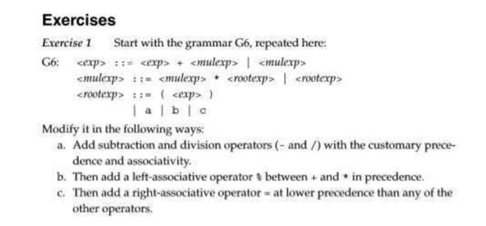 Solved Exercises Exercise 1 Start With The Grammar G6, | Chegg.com