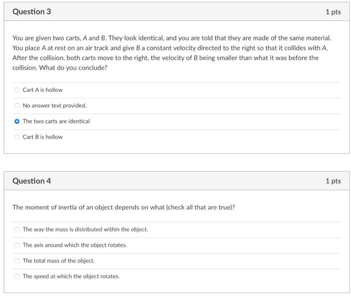 Solved You Are Given Two Carts, A And B. They Look | Chegg.com