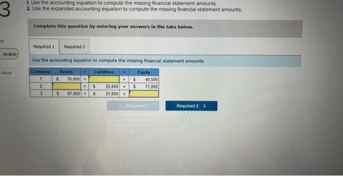 Solved 1. Use the accounting equation to compute the missing | Chegg.com