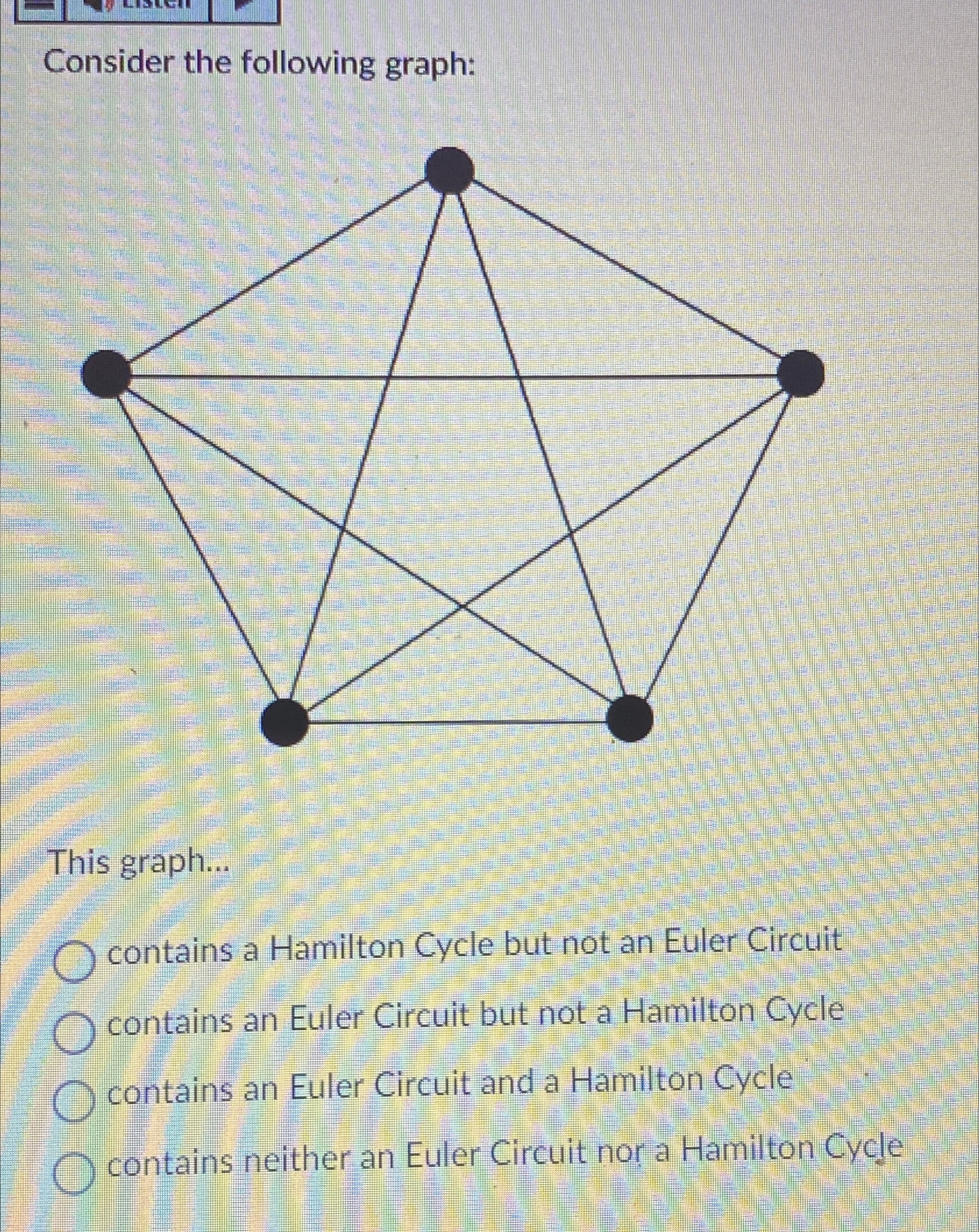 Solved Consider the following graph:This graph...contains a | Chegg.com