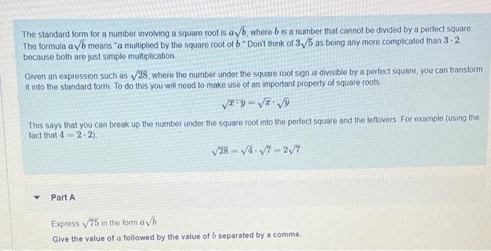 Solved The standard form for a number involving a square | Chegg.com