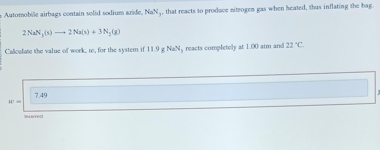 Solved automobile airbags contain solid sodium azide nan3 chegg