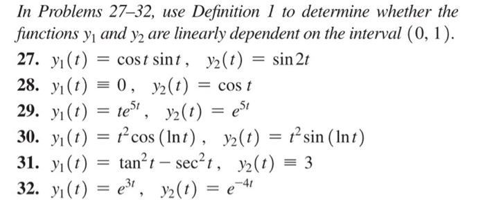 Solved In Problems 27-32, use Definition 1 to determine | Chegg.com