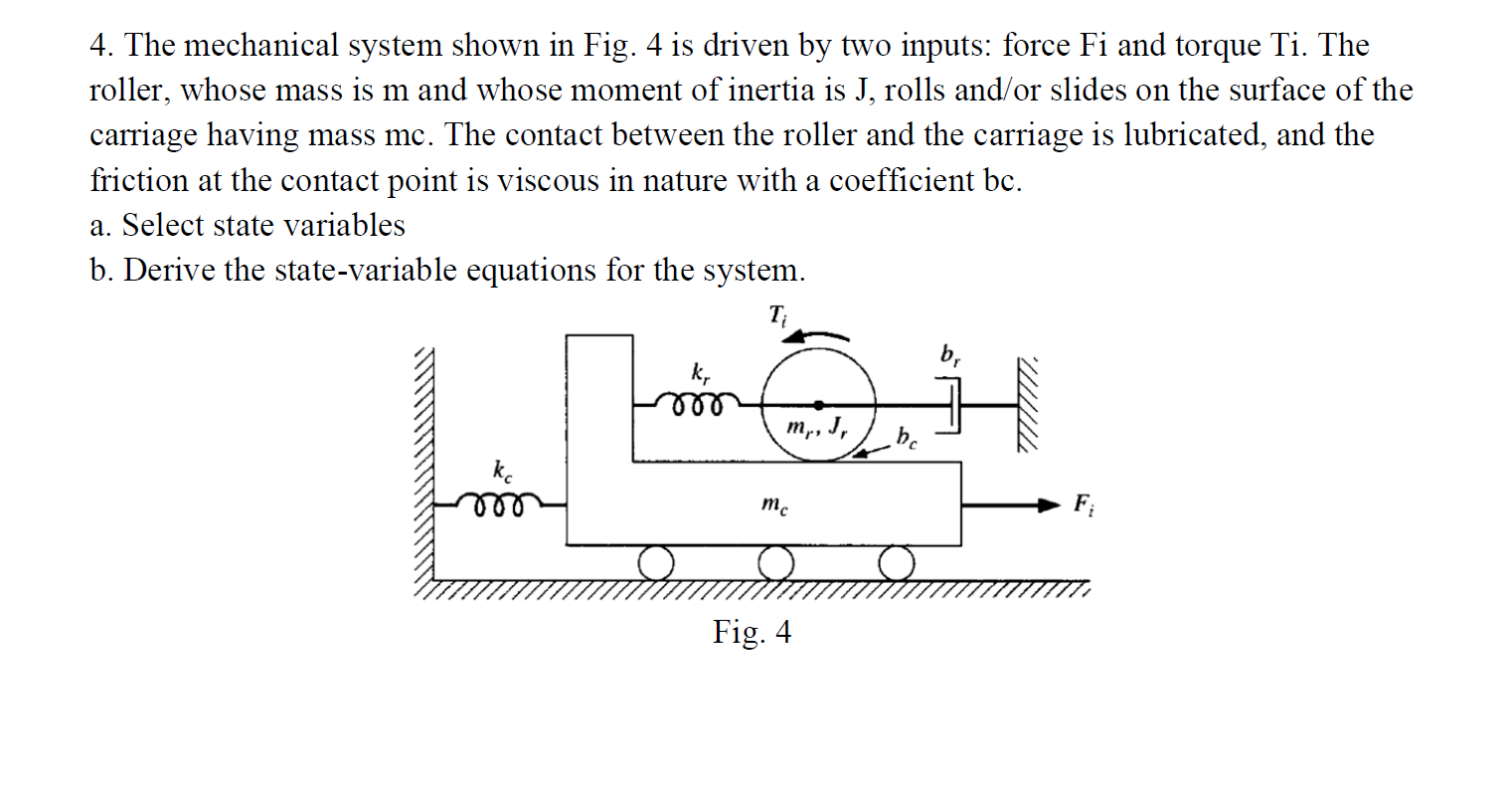 Solved The mechanical system shown in Fig. 4 ﻿is driven by | Chegg.com