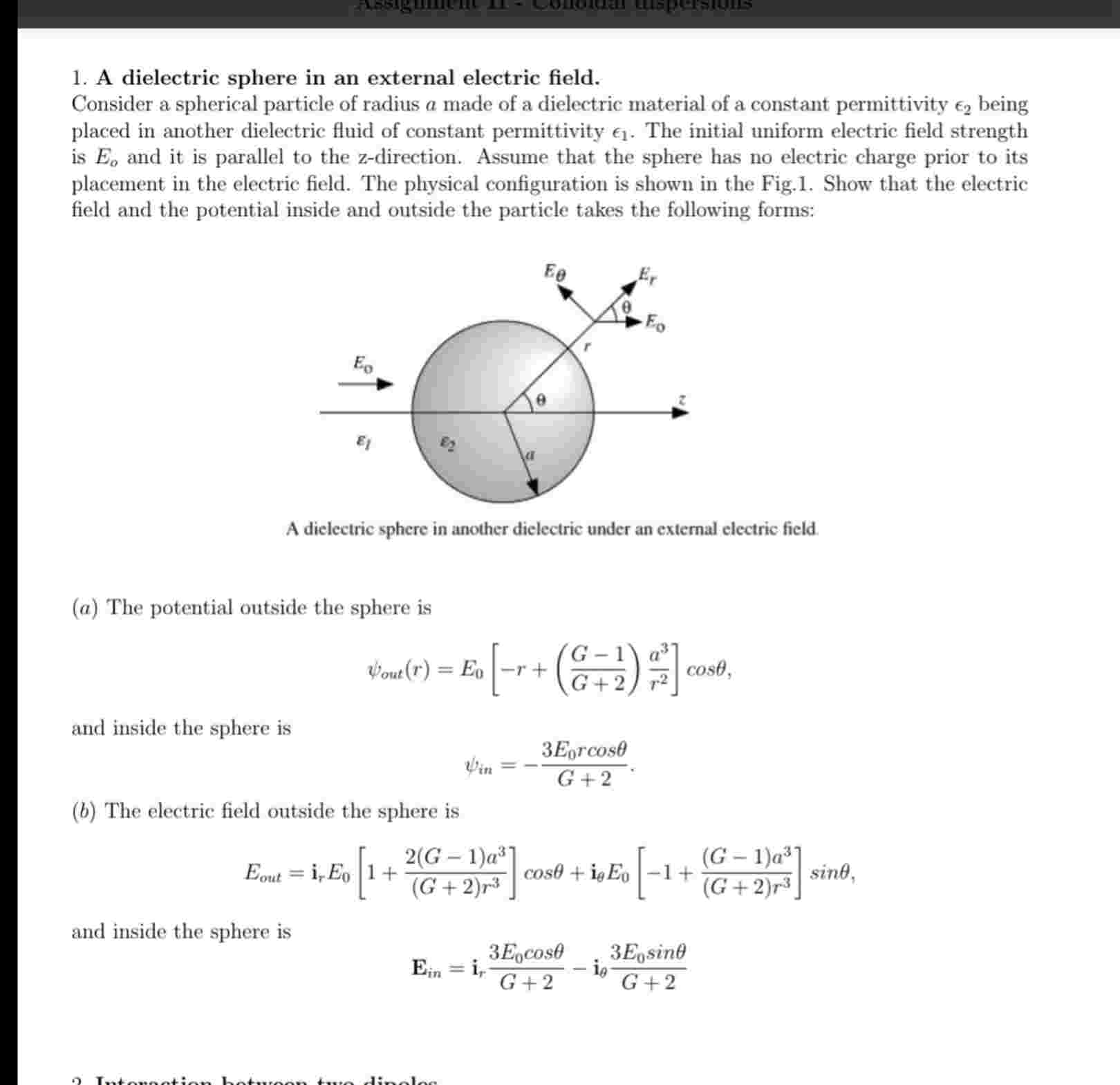 Solved A dielectric sphere in an ﻿external electric | Chegg.com