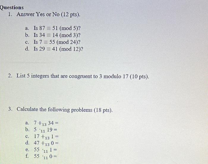 Solved puestions 1. Answer Yes or No (12 pts). a. Is | Chegg.com