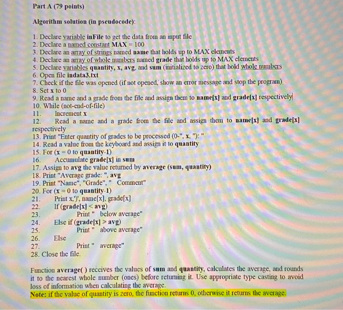 Solved Part A (79 points) Algorithm solution (in | Chegg.com