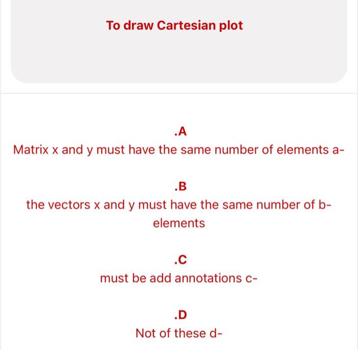 Solved To draw Cartesian plot .A Matrix x and y must have | Chegg.com