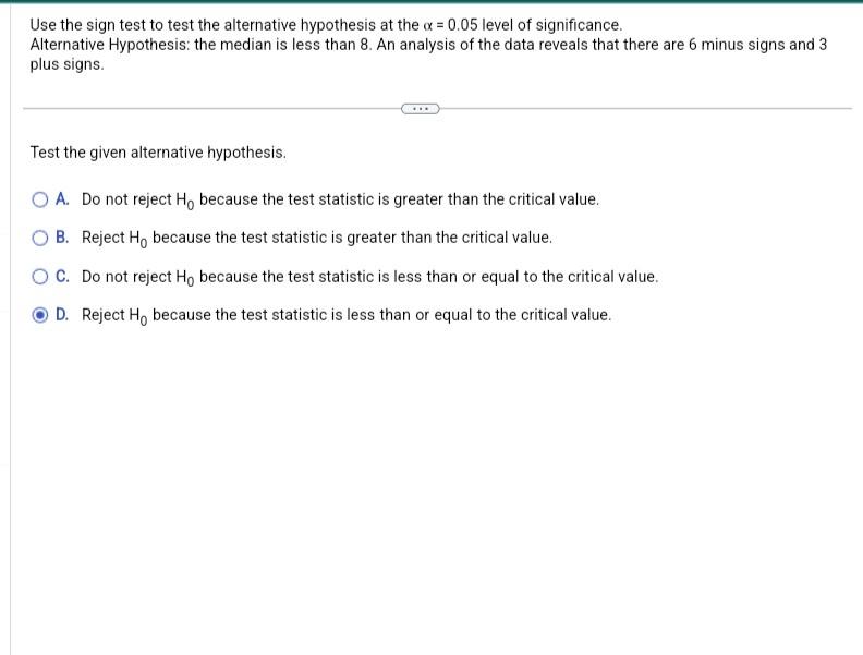 Sign Test R Alternative Solved Use the sign test to test the alternative hypothesis | Chegg.com