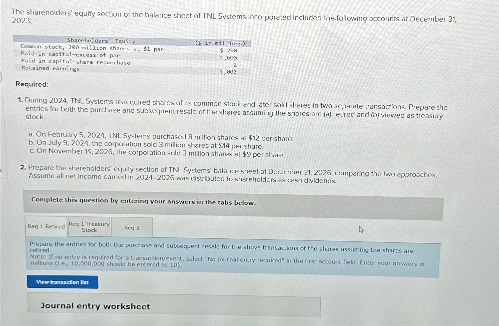 Solved The Shareholders' Equity Section Of The Balance Sheet | Chegg.com