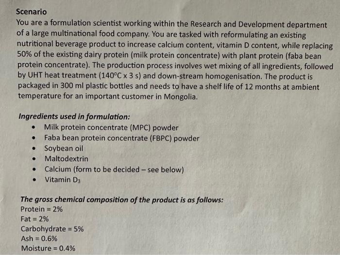 Solved Scenario You are a formulation scientist working | Chegg.com
