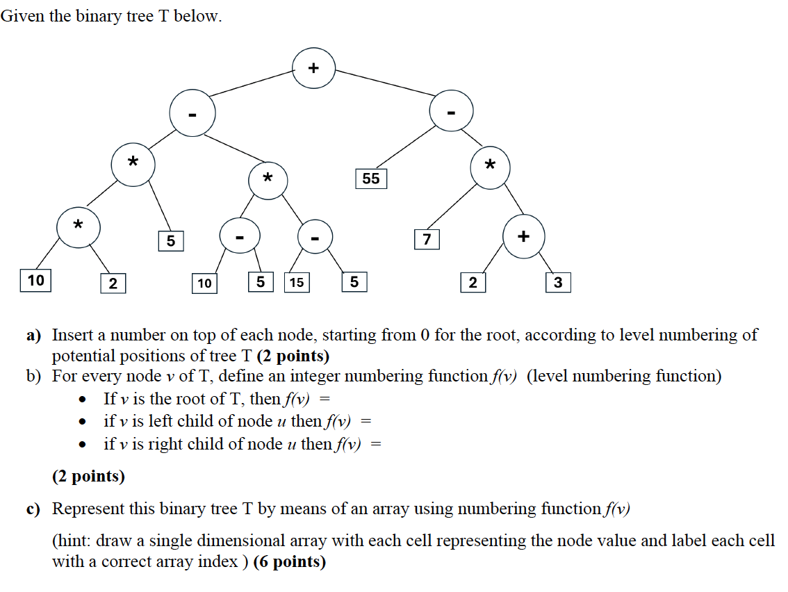 Solved Given the binary tree T ﻿below.a pointsv of T , | Chegg.com