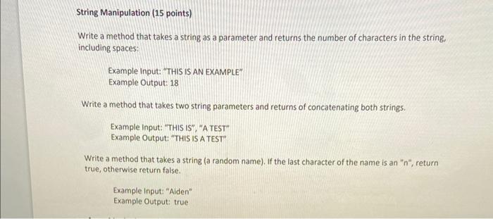 Solved String Manipulation (15 points) Write a method that | Chegg.com