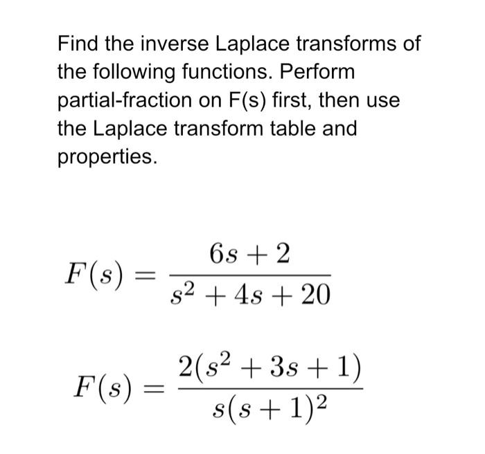 Solved Find the inverse Laplace transforms of the following