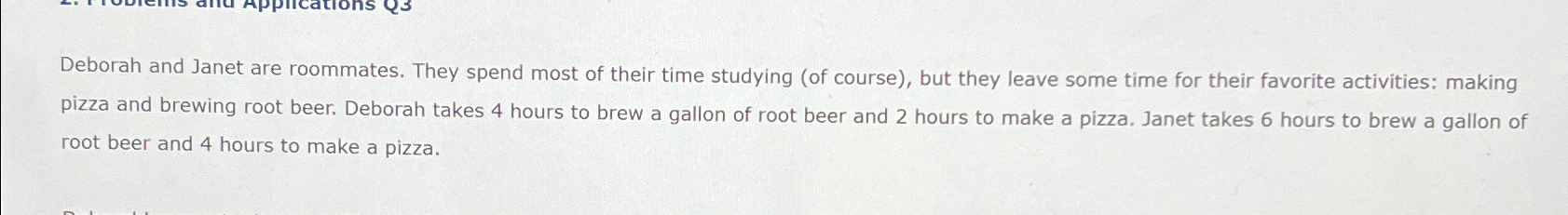 Solved Deborah and Janet are roommates. They spend most of | Chegg.com