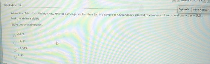 Solved som Question 14 5 points Save Answer An airline | Chegg.com