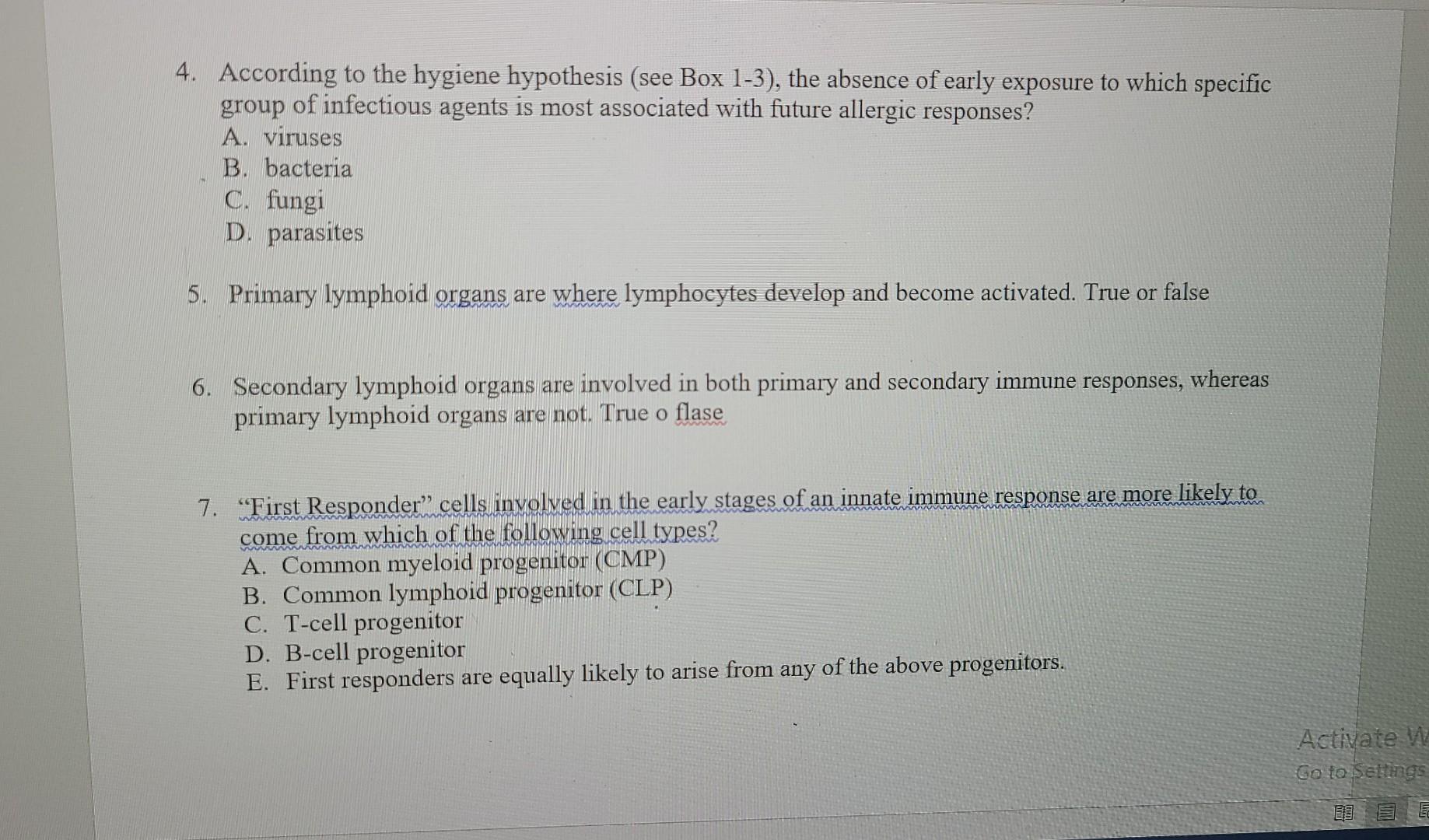 Solved 4. According to the hygiene hypothesis (see Box 1-3), | Chegg.com