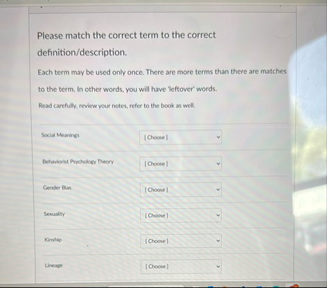 Solved Please match the correct term to the correct | Chegg.com