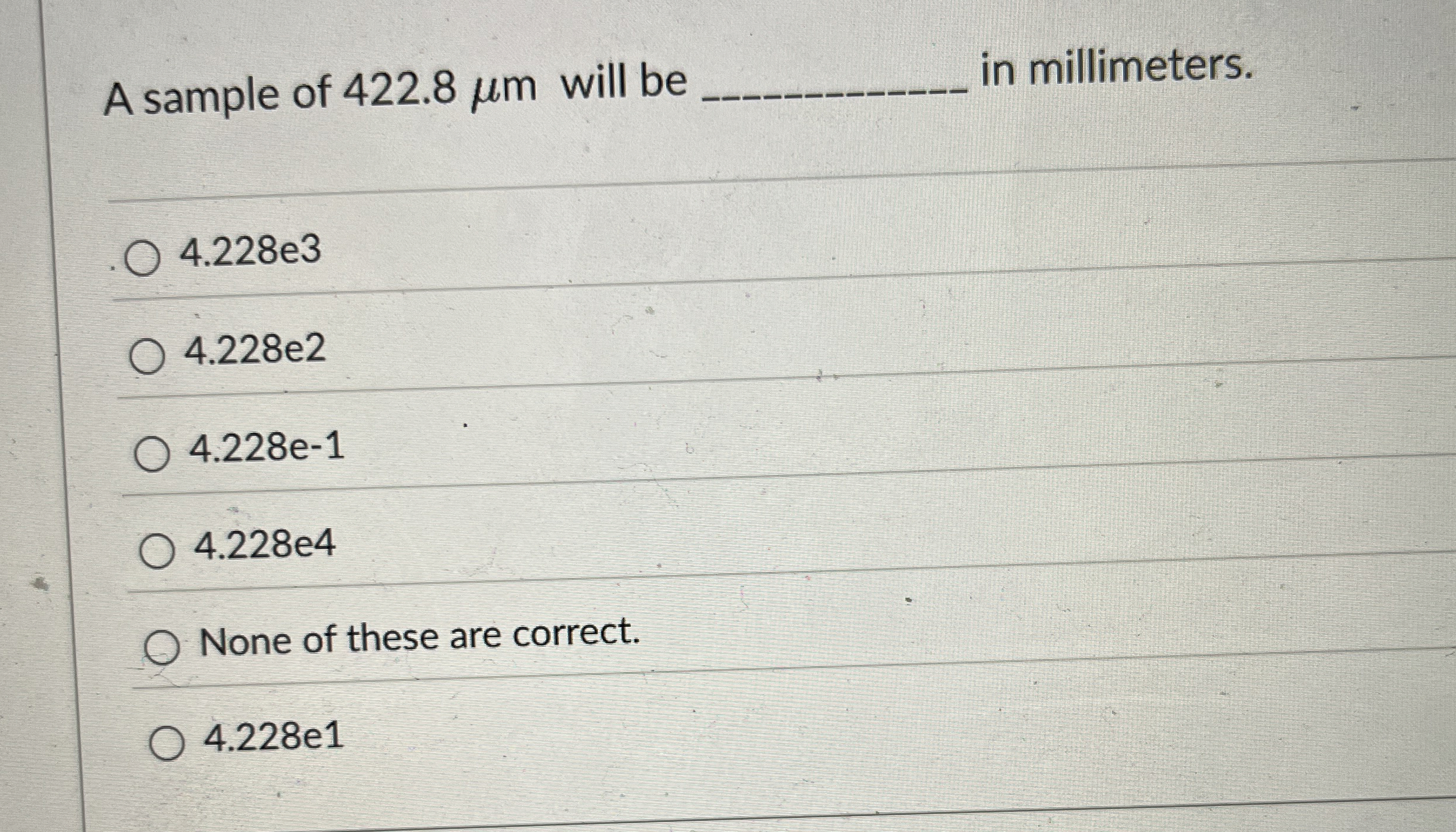 Solved A sample of 422.8μm ﻿will bein | Chegg.com