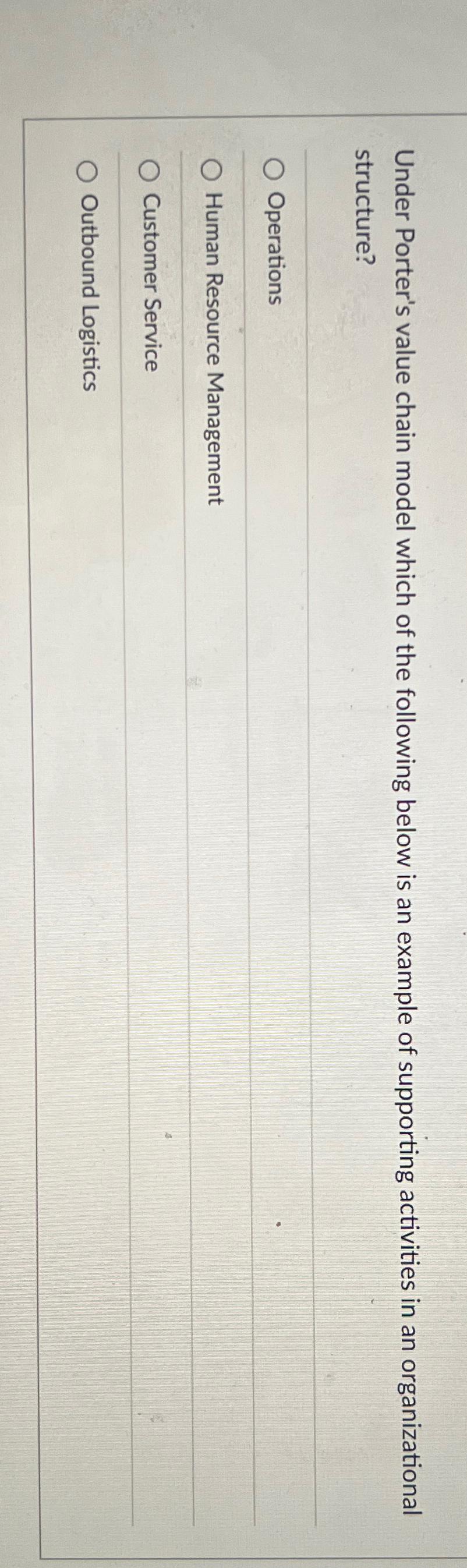 Solved Under Porter's Value Chain Model Which Of The | Chegg.com