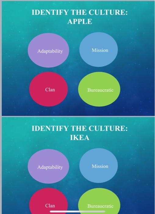 Solved IDENTIFY THE CULTURE: APPLE Adaptability Mission Clan | Chegg.com