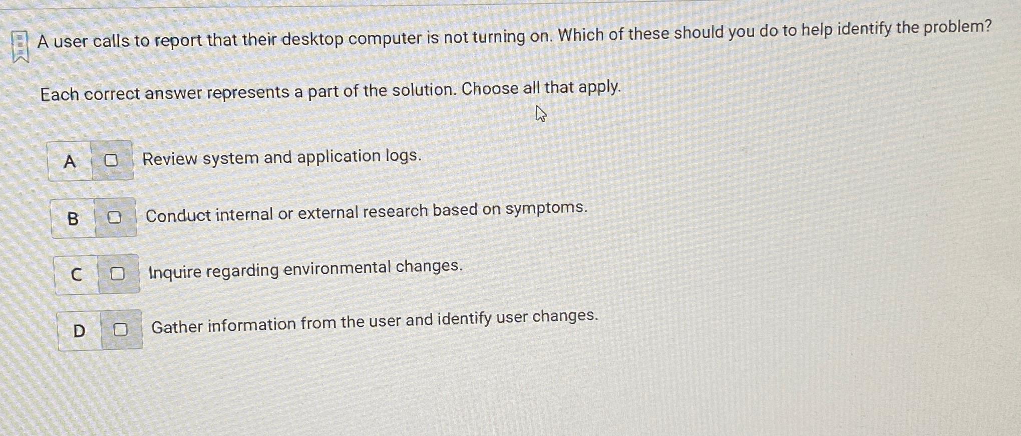 Solved A user calls to report that their desktop computer is | Chegg.com
