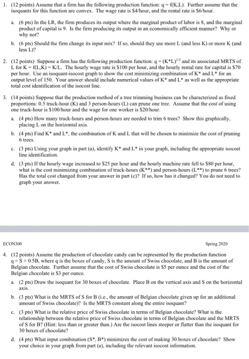 Solved 1. (12 points) Assume that a firm has the following | Chegg.com
