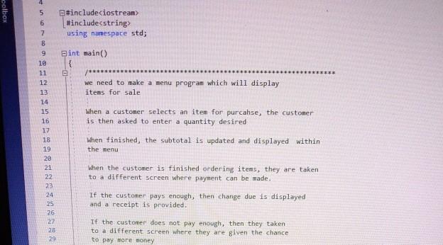 Ch6/L27 Function Assignment - C++ CODE Menu System | Chegg.com