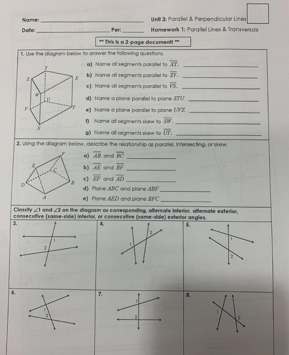 unit 3 homework 1 parallel and perpendicular lines