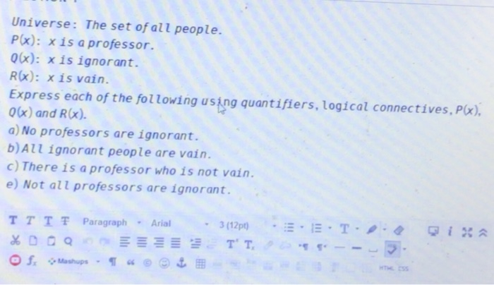 Solved Universe: The set of all people. P(x): x is a | Chegg.com