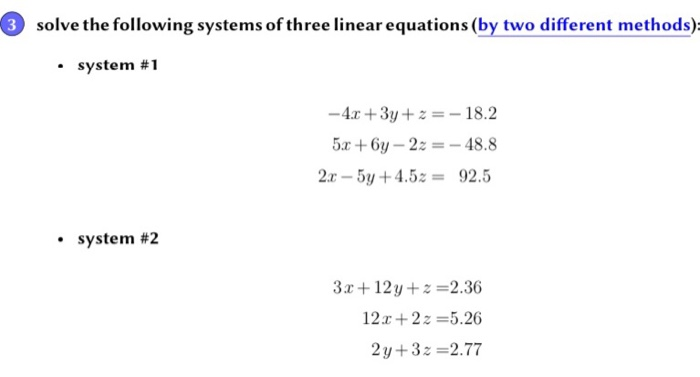 Solved 3 Solve The Following Systems Of Three Linear | Chegg.com