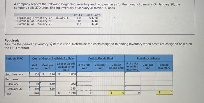 Solved A company reports the following beginning inventory | Chegg.com