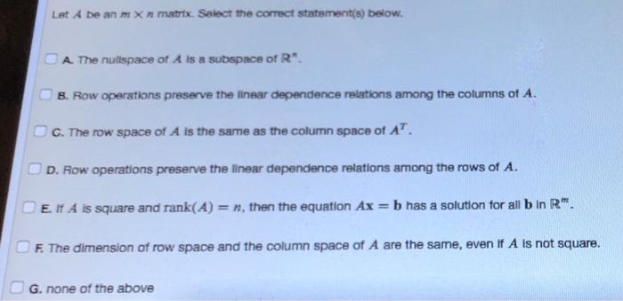 Solved Let A be an mxn matrix. Select the correct Chegg