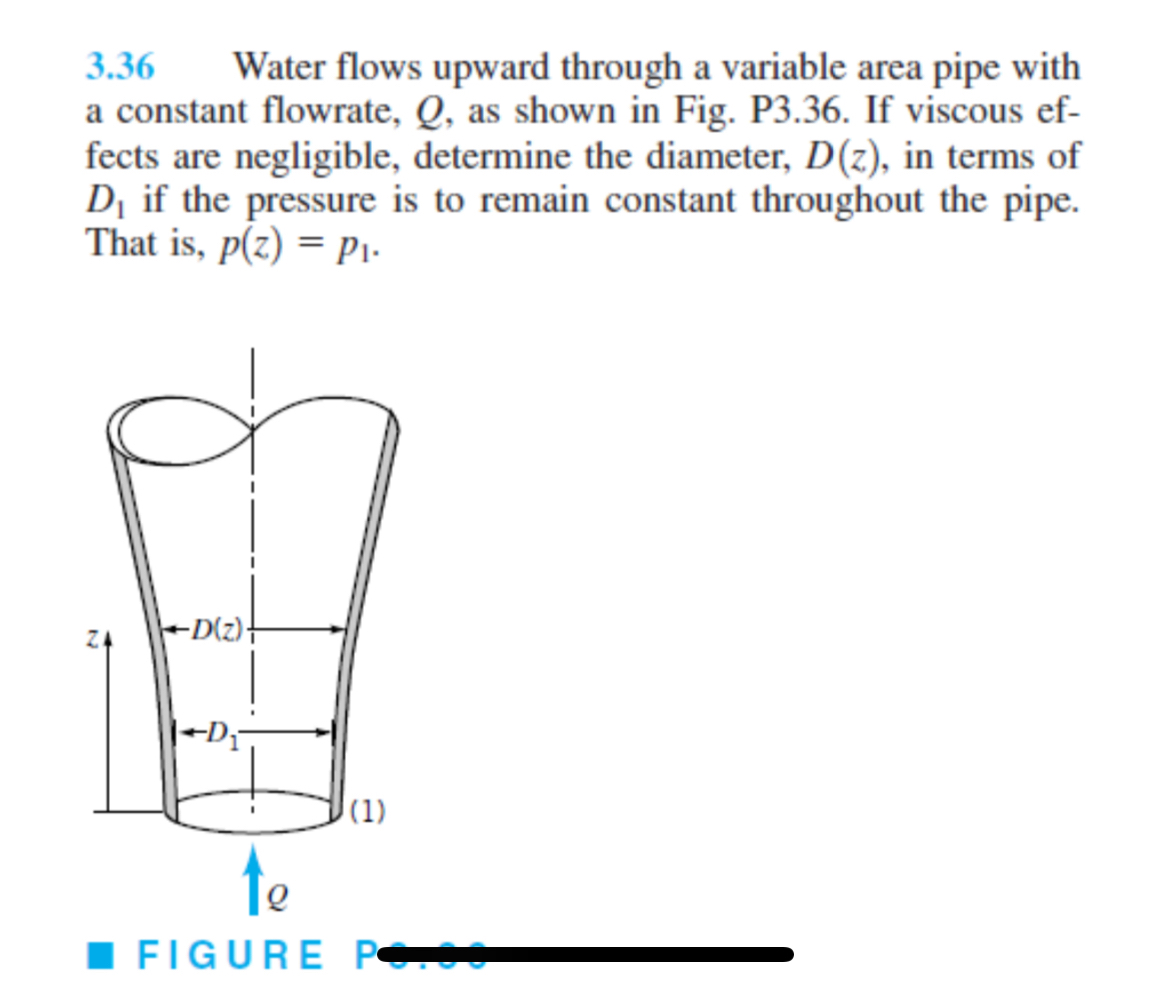 Solved 3.36 ﻿Water flows upward through a variable area pipe | Chegg.com