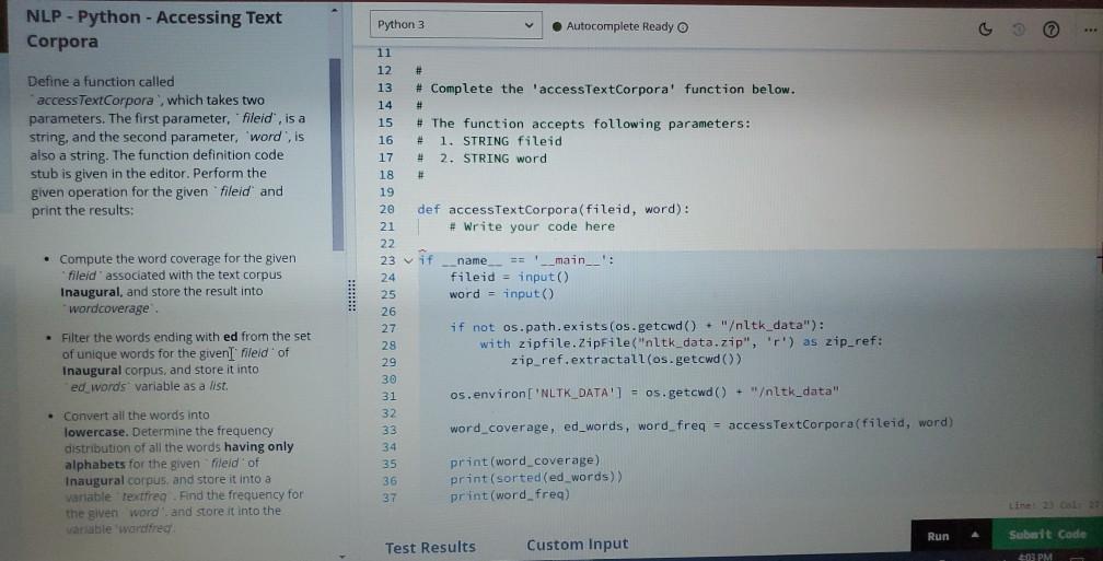 Solved NLP - Python - Accessing Text Corpora Python 3 | Chegg.com